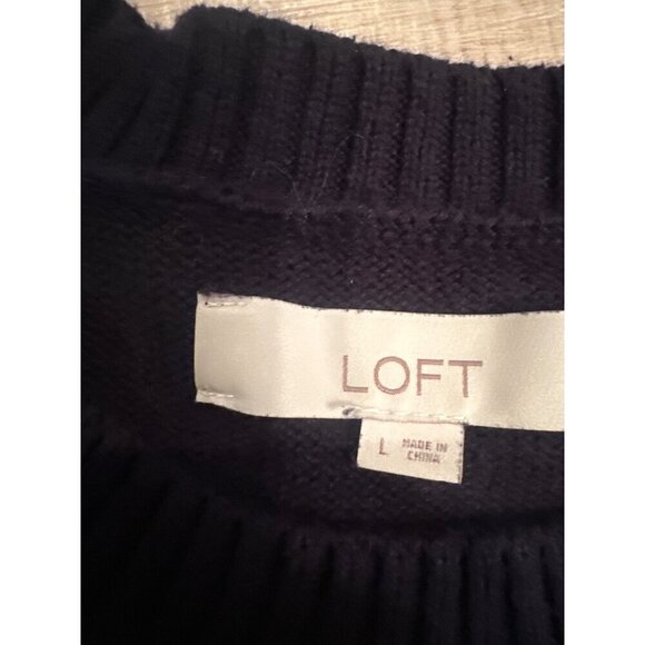 Floral Embroidered Womens Knit Sweater By Loft Large Cotton Blend Black - Picture 6 of 8